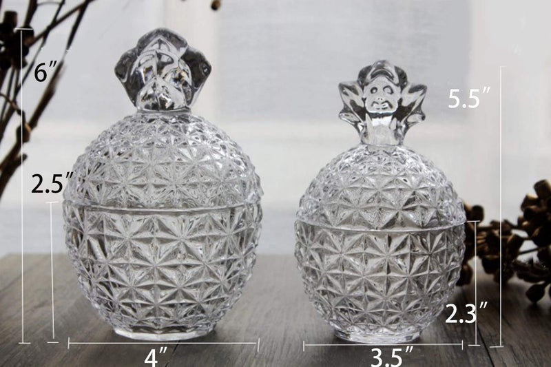 Mathew O Rustic Pineapple Embossed Glass Candy Jar, 5.5x3.5in & 6x4in, Ideal for Candy, Biscuits, Sugar, Home Decoration, Weddings & Events - Image 2